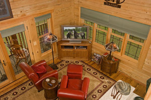 Weston Cypress Log Home Cabin Living Room